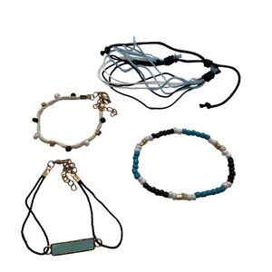 Set Of 5 Adjustable Handmade Beaded &‎ Woven Bracelets With Gold Accents